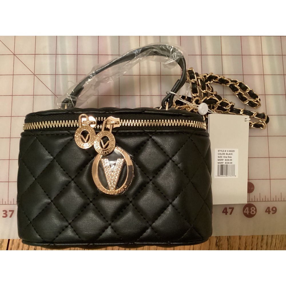 Valentino Quilted‎ Vanity Bag Crossbody Chain Strap Black One Size